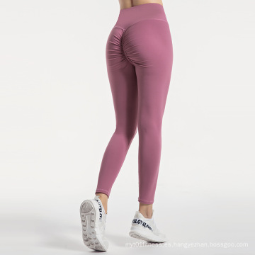 Leggings de elevación a tope con pliegues para mujer